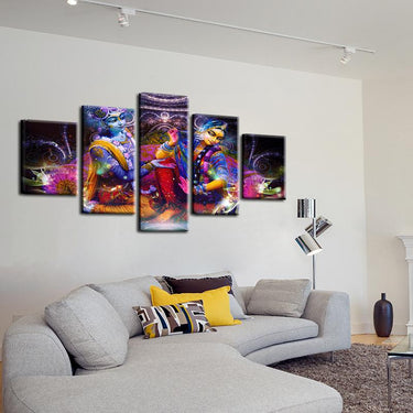 Colorful Indian God Vishnu and Lakshmi 5 Panel Wall Art